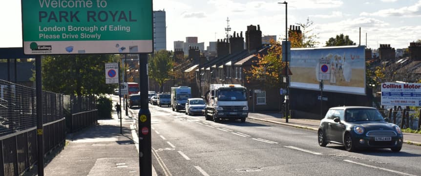 Park Royal sign and road