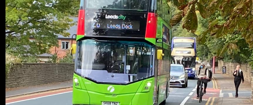 bus and cyclist on Otley Road