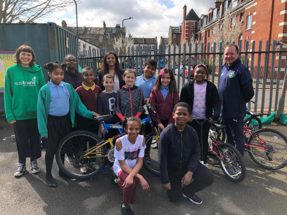 Schoolchildren with staff from Sustrans