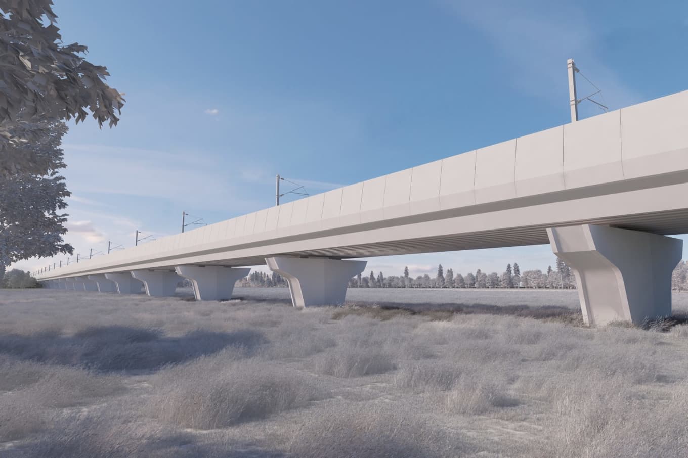 Viaduct with piers and parapets in a rural setting