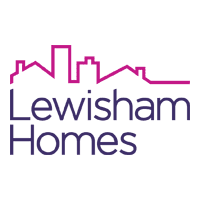 Logo with inscription "Lewisham Homes" and outline of urban skyline