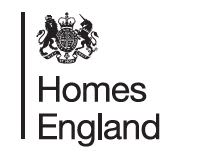 Black writing saying Homes England