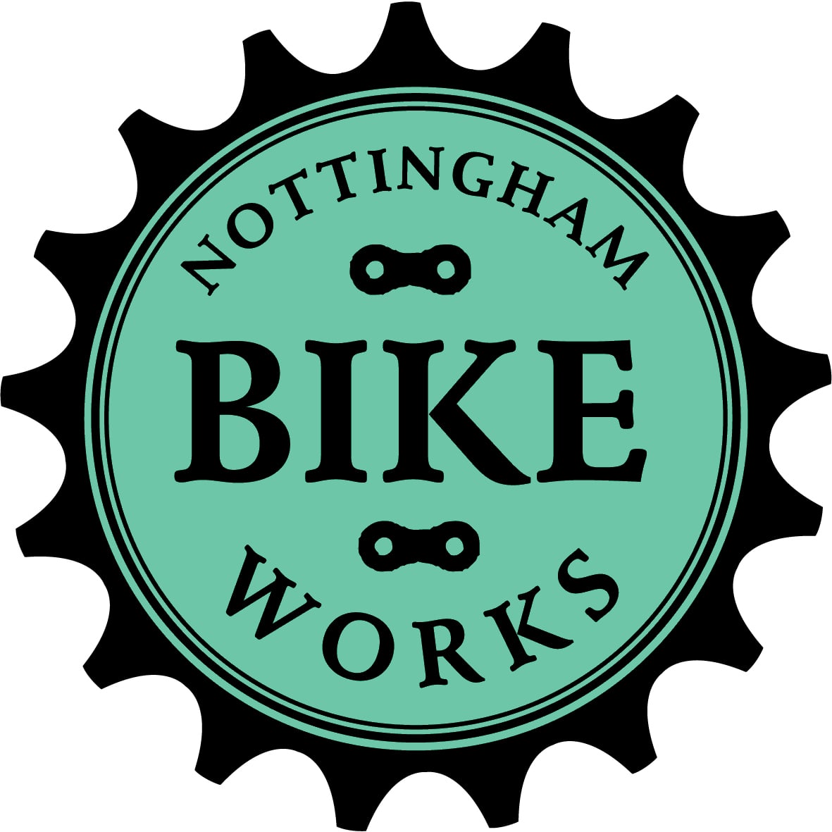 Nottingham Bikeworks logo with bicycle gear ring