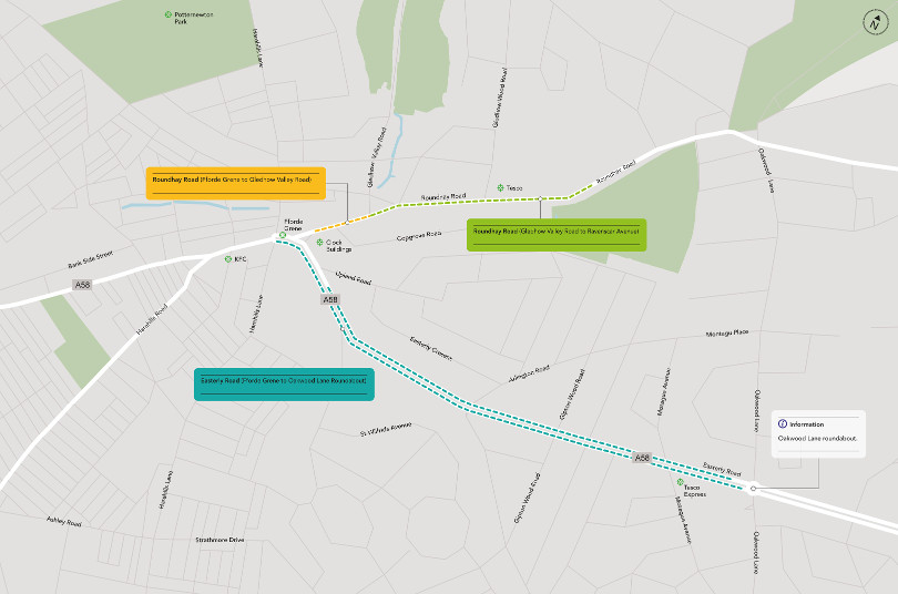 Map showing Roundhay Road, Easterly Road and Harehills Road (PDF)