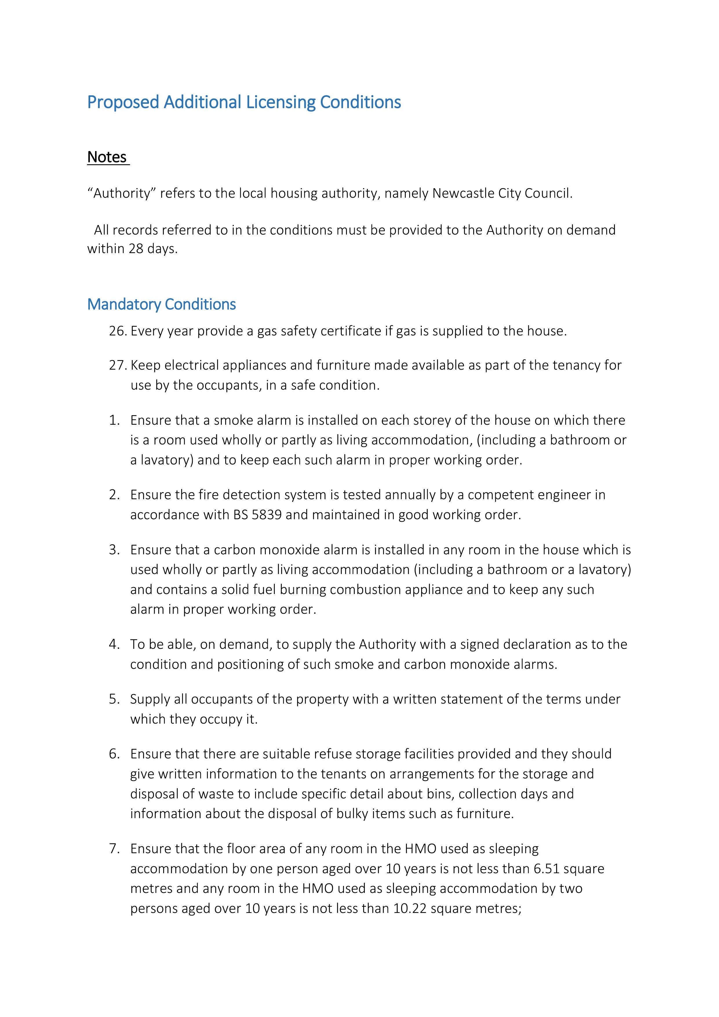 Additional Licensing conditions