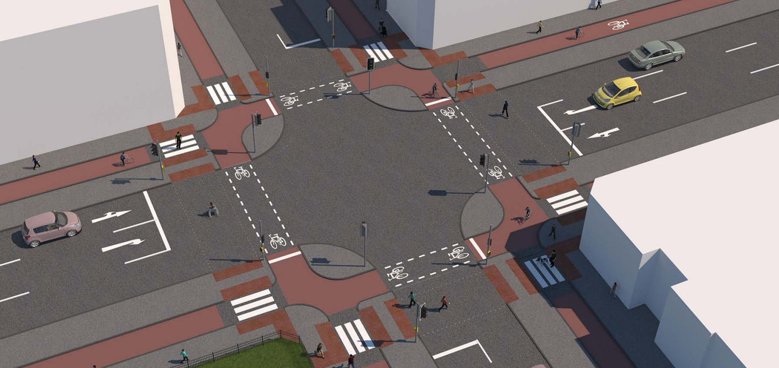 Image of Dutch-style traffic light controlled junction