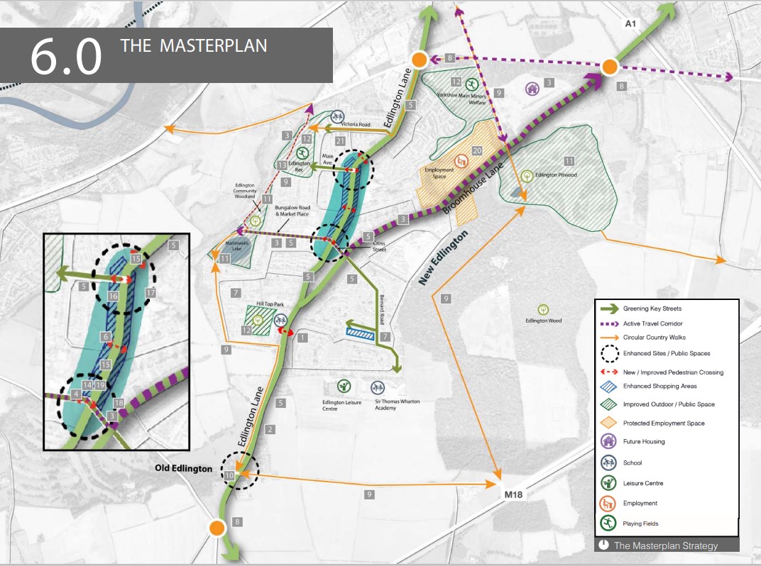 An aerial map indicating the location of different project sites