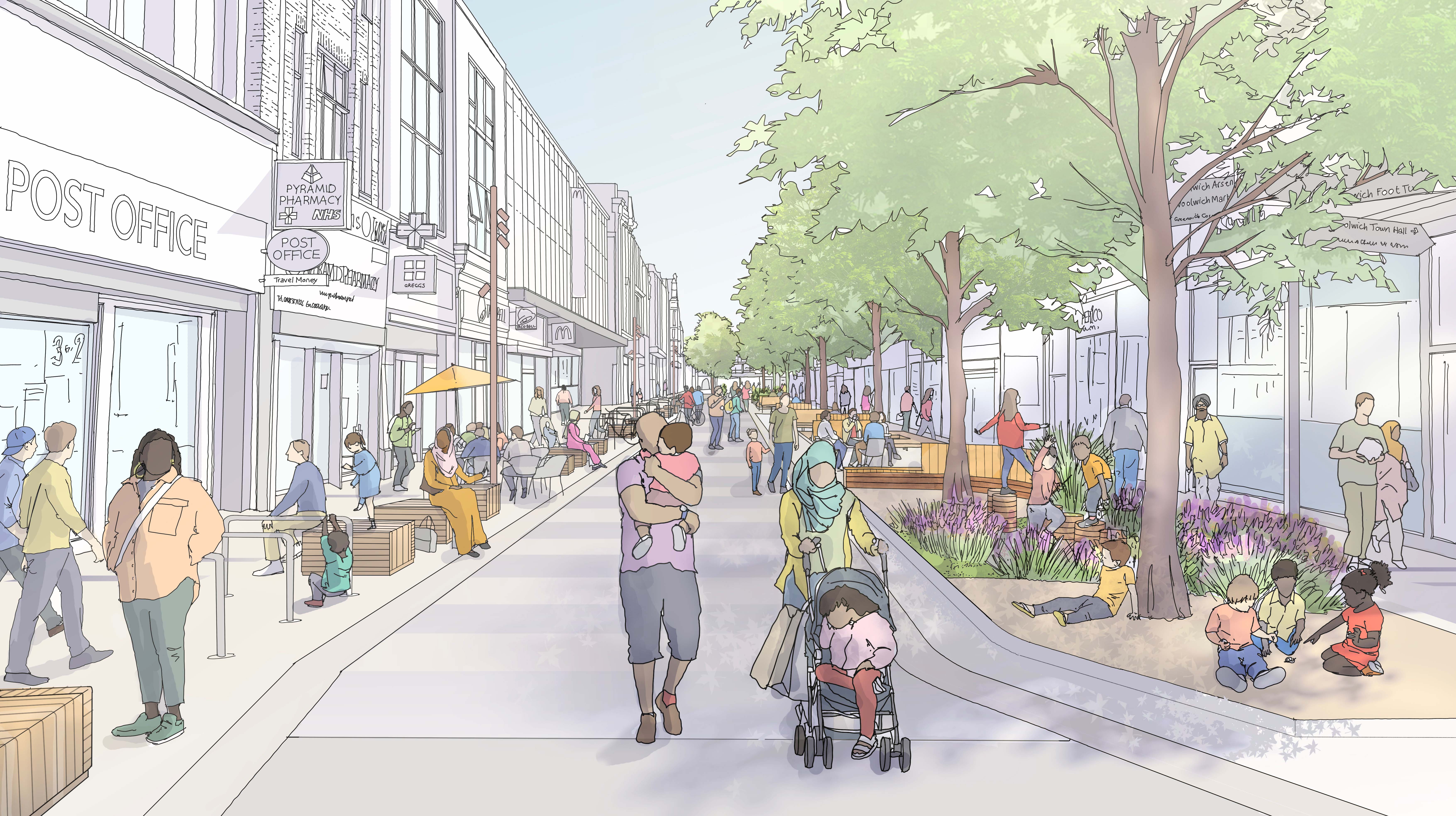 Proposed design for Powis Street looking towards Beresford Square