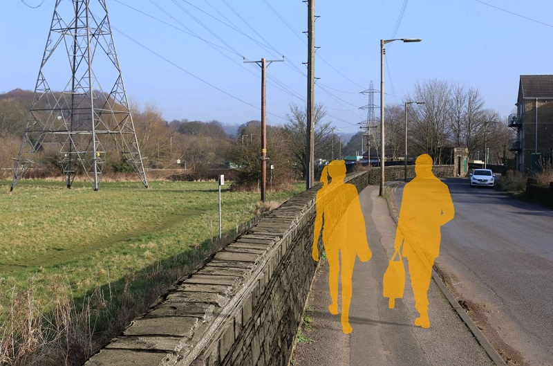 An artist's impression of how a flood defence wall on Apperley Road will look