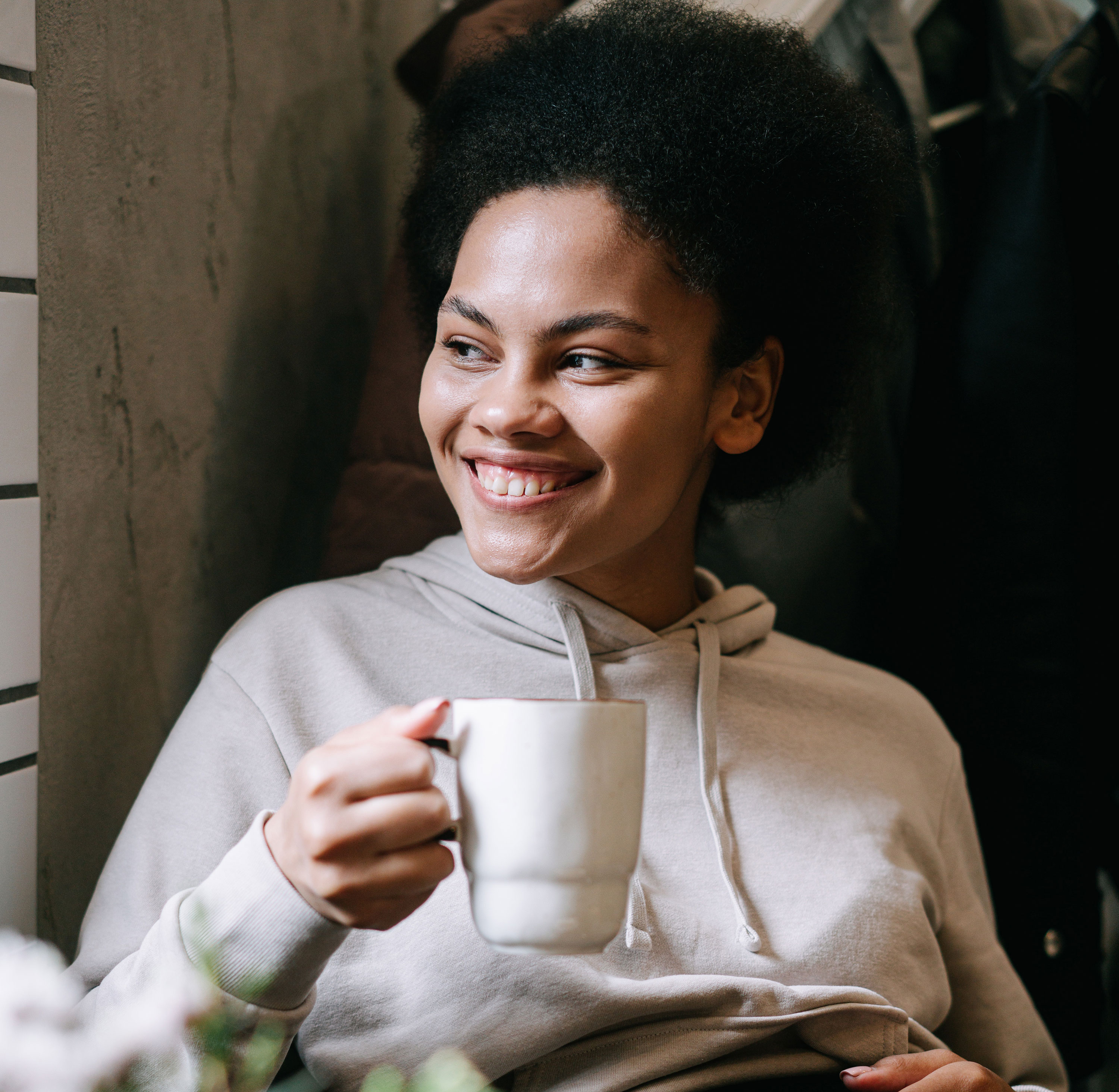 Lady drinking coffee