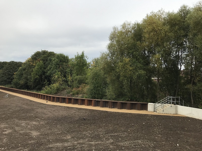 Completed flood walls at the substation off Redcote Lane 