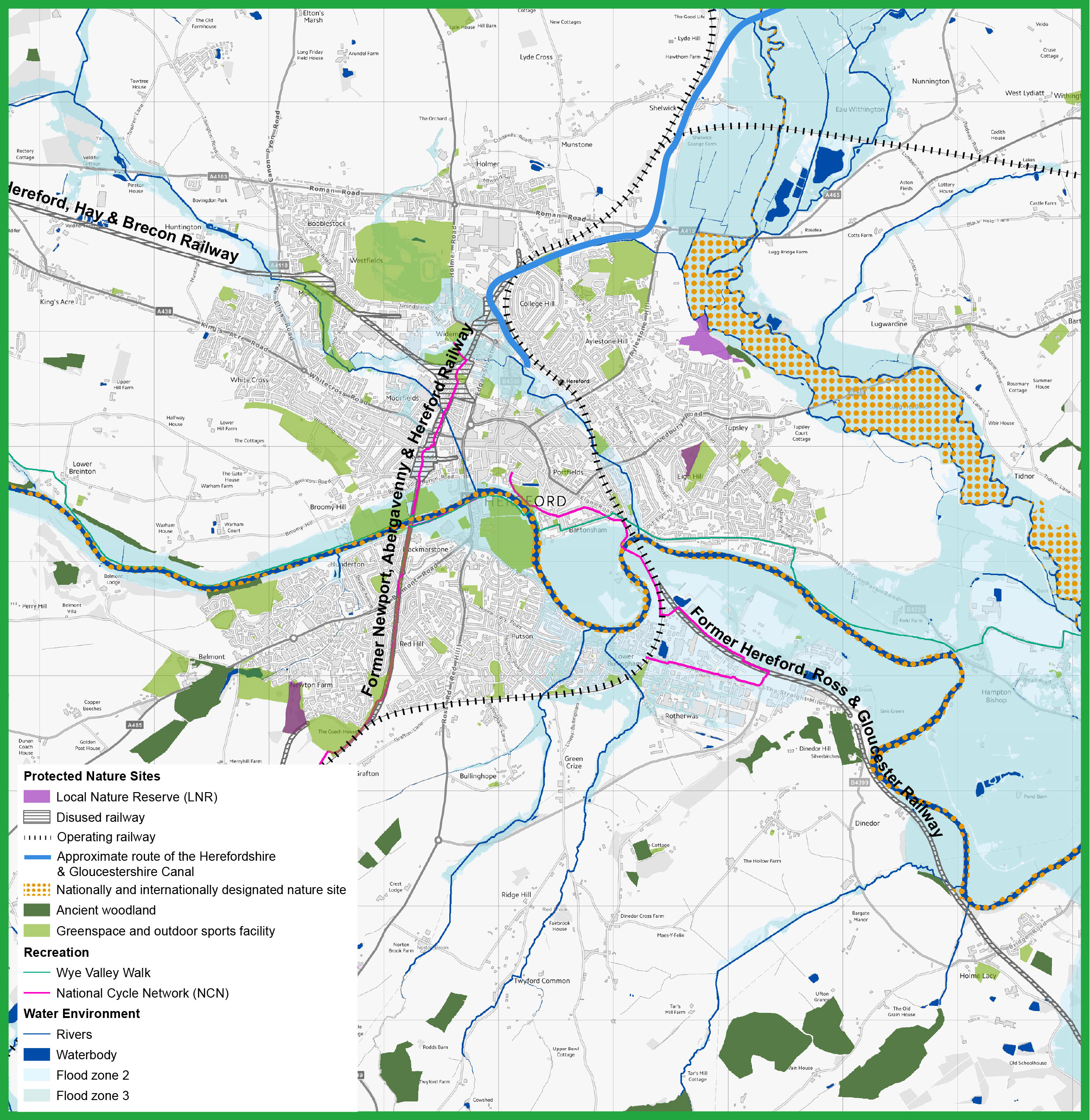 Image show map of the biodiversity in Hereford. Description to follow.