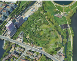 Aerial view of The Paddock after Japanese Knotweed works 