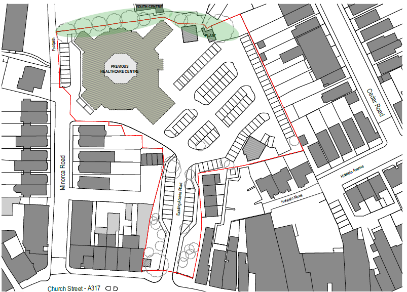 The previous health centre was located to the north-west corner of the site, with the remainder of the site used for parking.