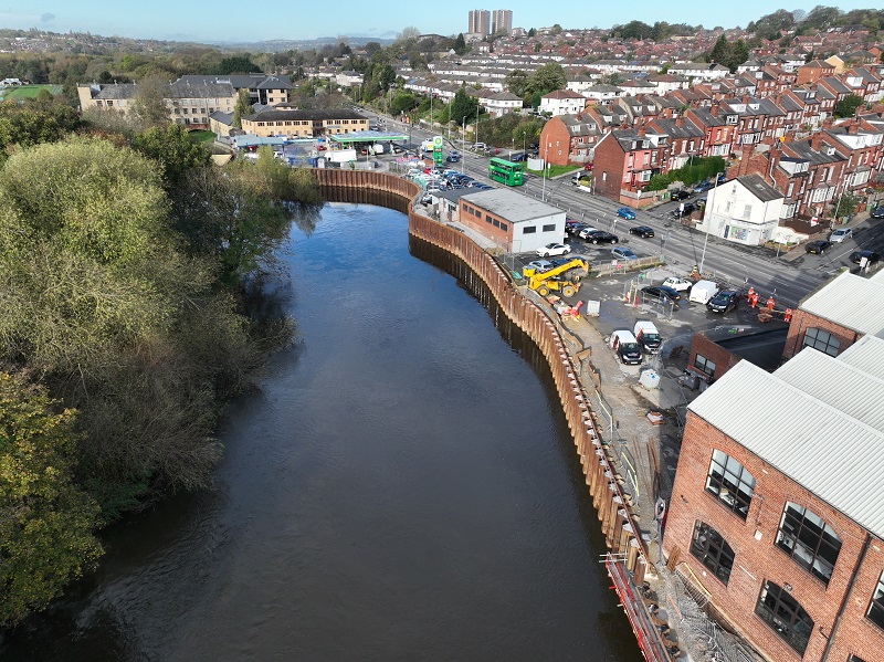 Progress on flood defence walls in Kirkstall from December 2021