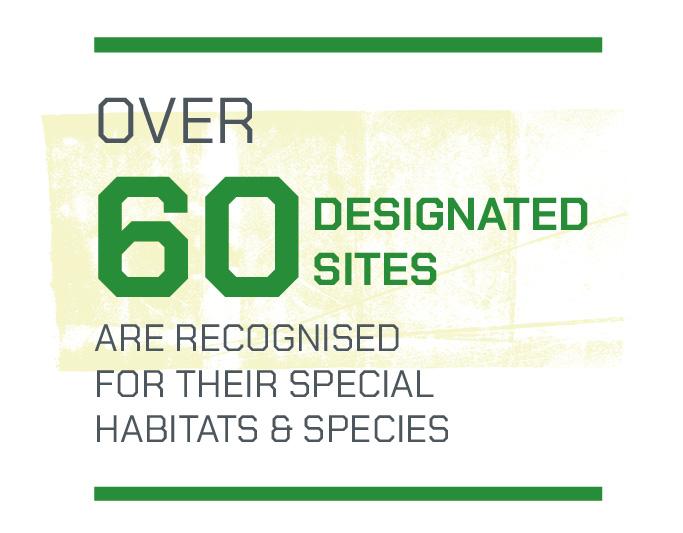 o	Over 60 Designated Sites are recognised for their special habitats & species