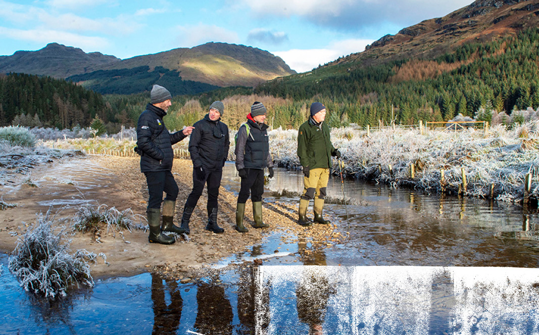 Site visit to River Goil showing repair work to team of individuals