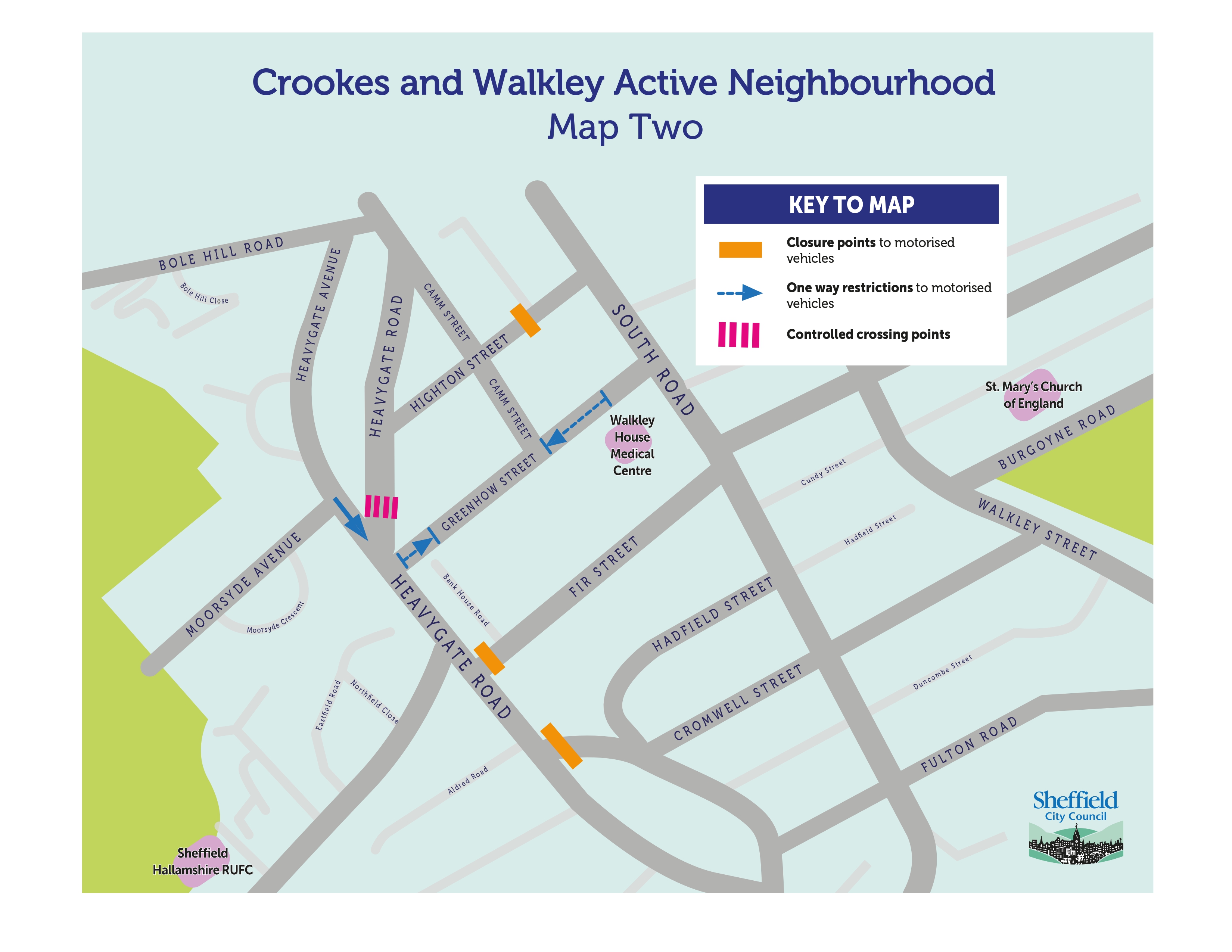 Map showing part of the Crookes and Walkley Active Neighbourhood