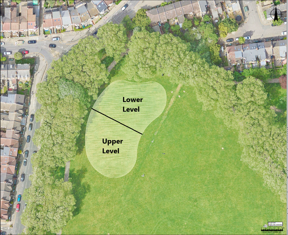 Outline map of flood alleviation scheme  in North West corner. This image shoes Upper and Lower Levels