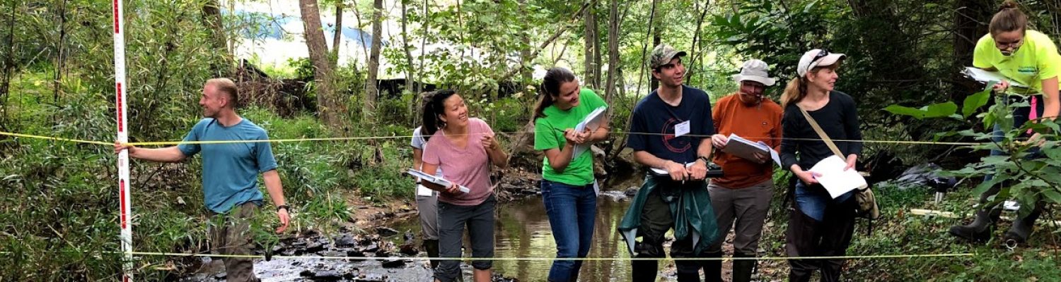 Group of volunteers undertaking citizens science in a wetland environment 