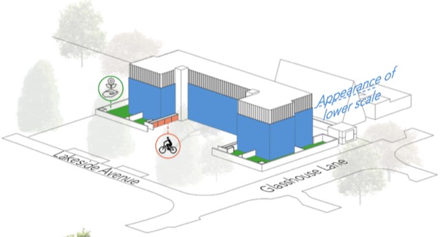 Image showing bicycle storage and private gardens for ground floor homes. 