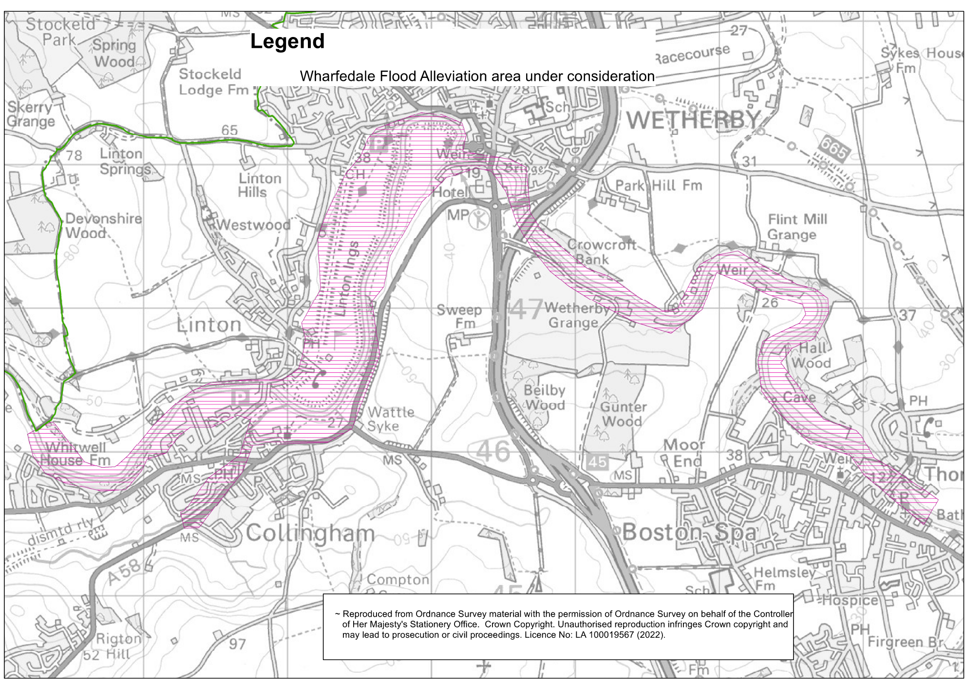 A map with the area of the Middle Wharfe Catchment under consideration highlighted