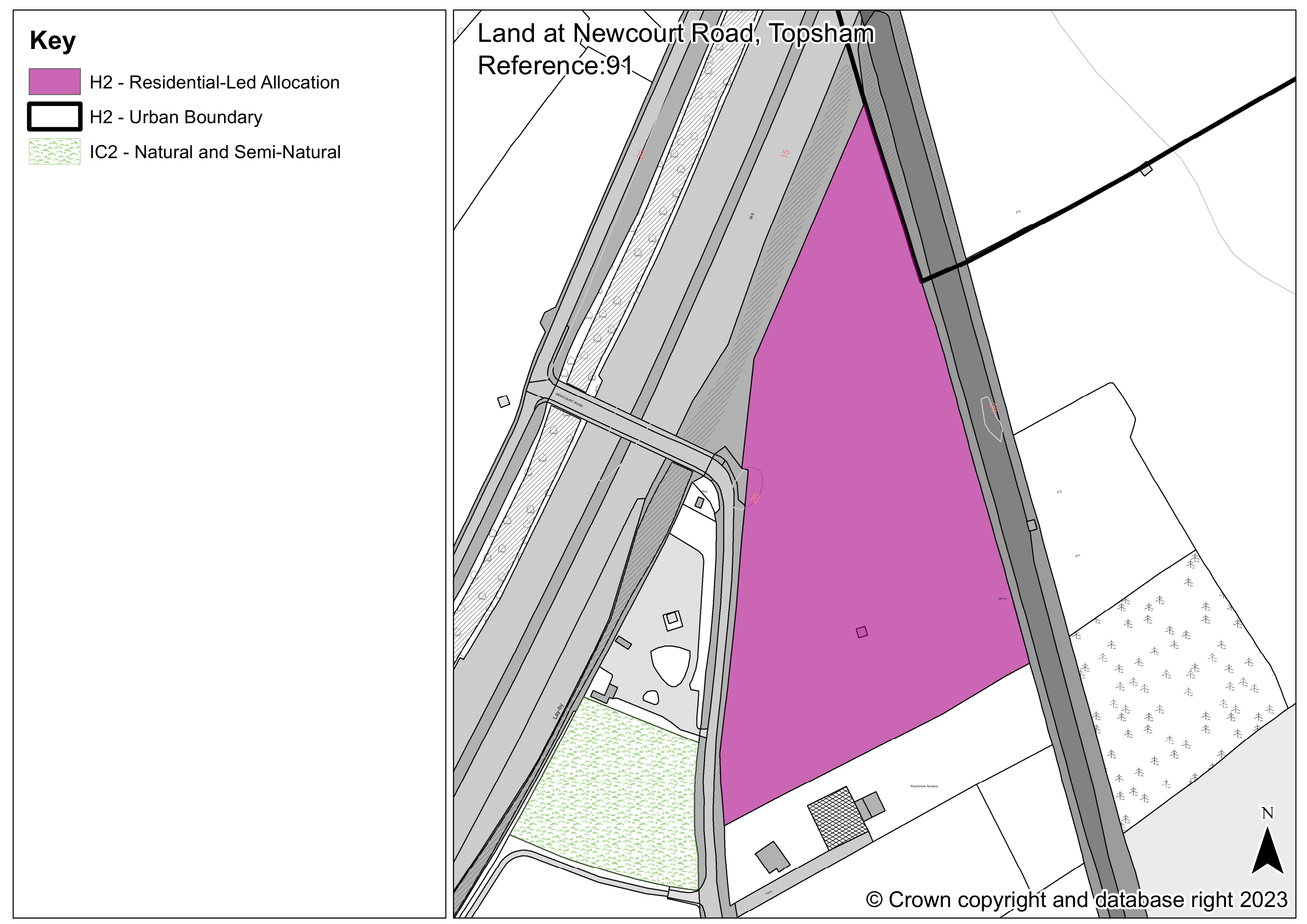 Map showing the site at Newcourt Road