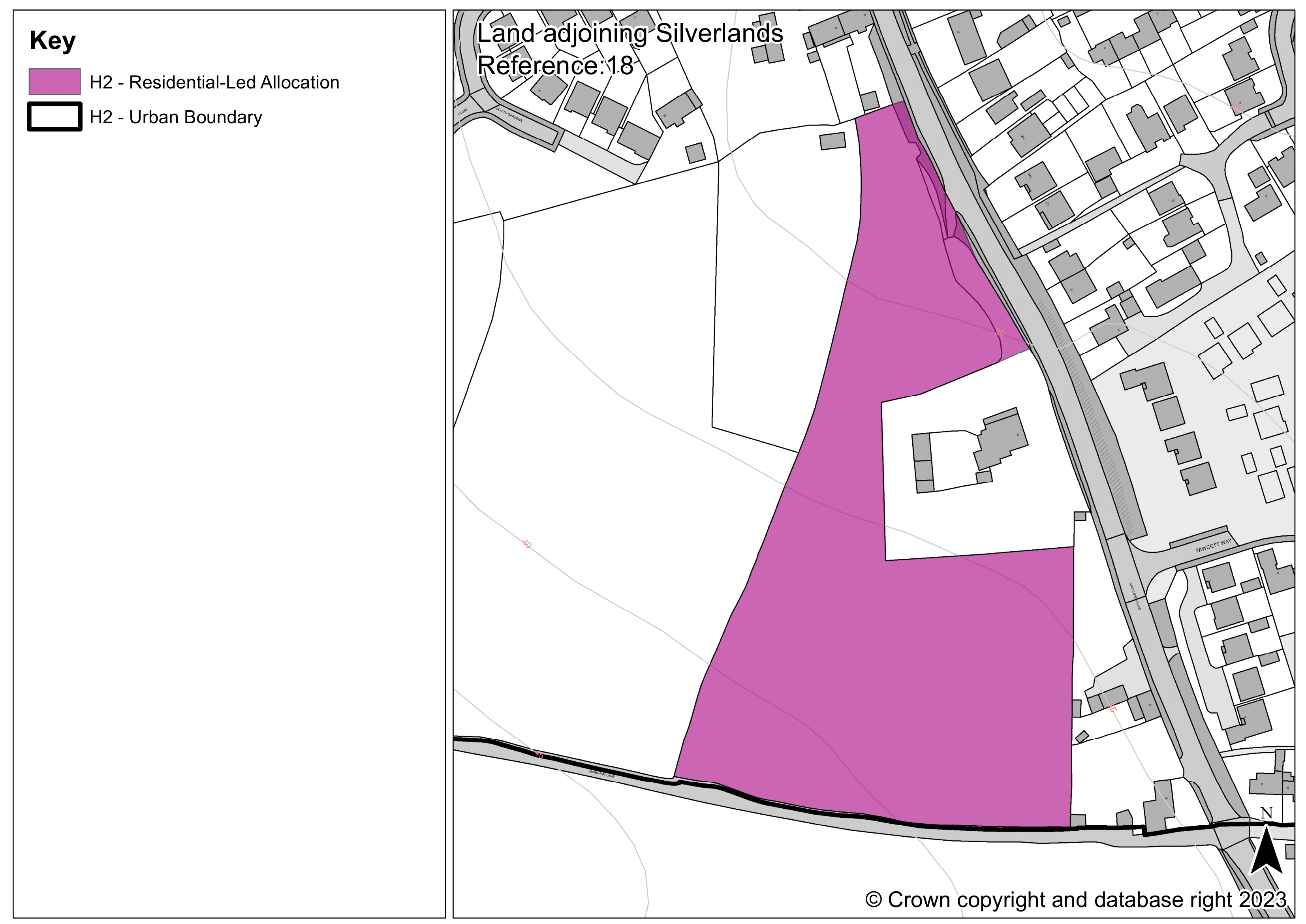 Map showing the land adjoining Silverlands