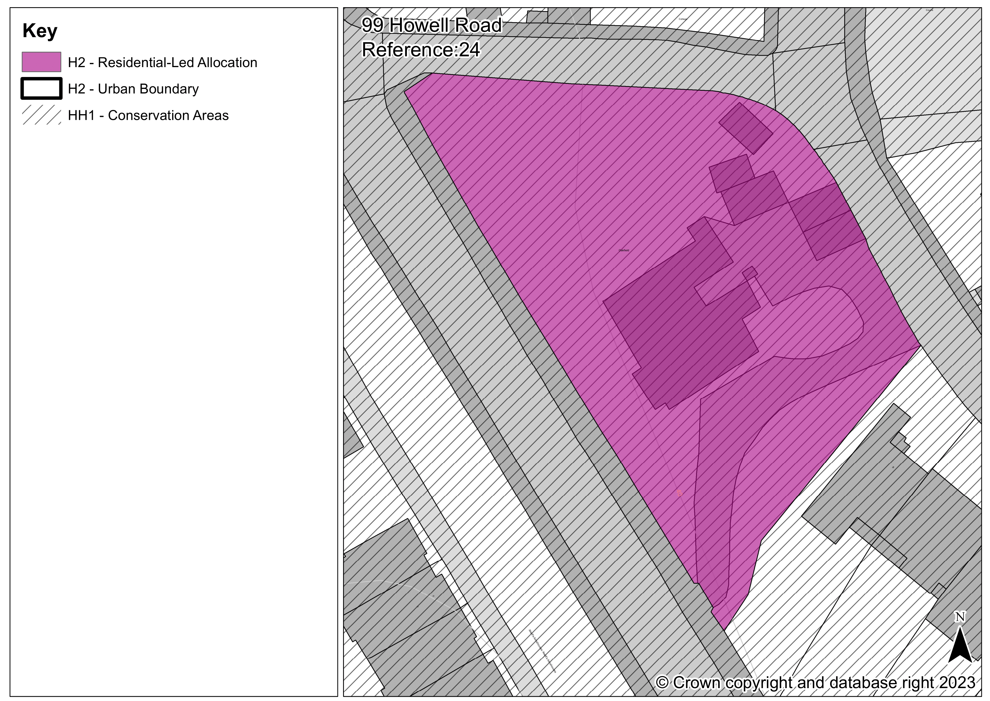 Site map showing 99 Howell Road.