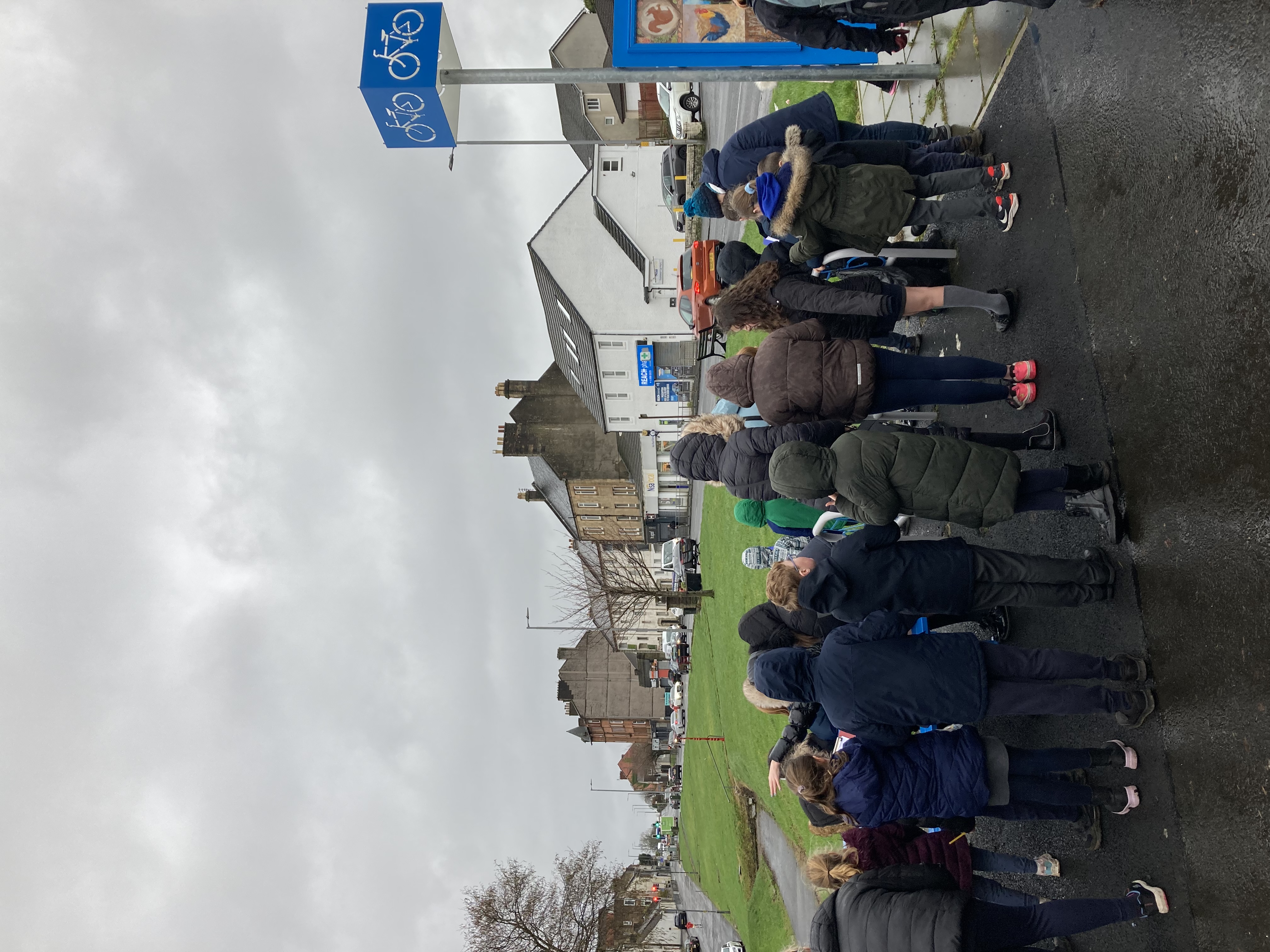 Wallace Primary School pupils at the green space opposite Nisa