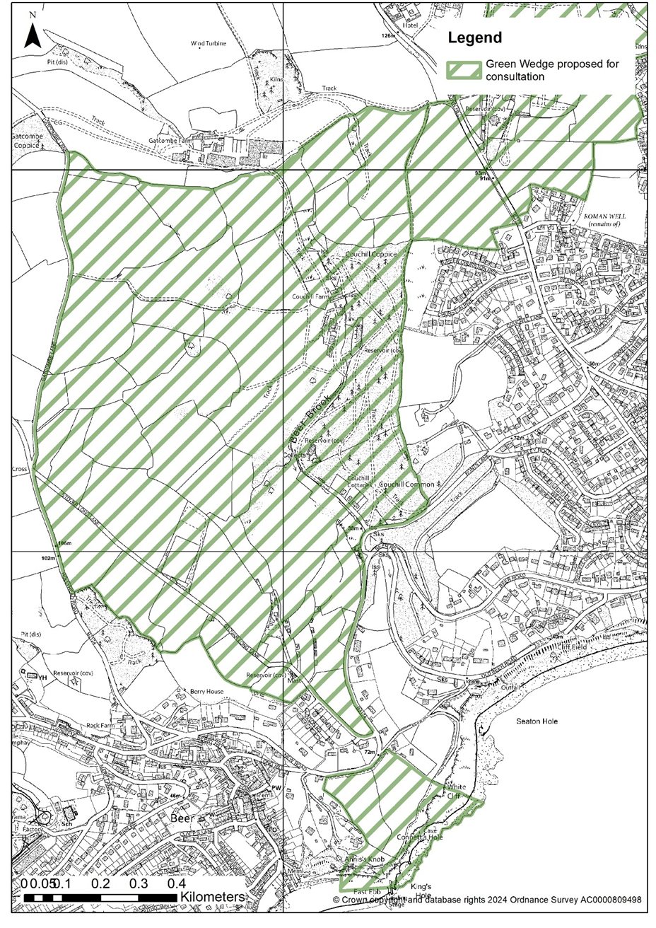 Map of the proposed Green Wedge between Beer and Seaton