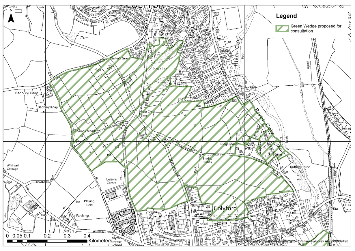 Map of the proposed Green Wedge between Colyford and Colyton