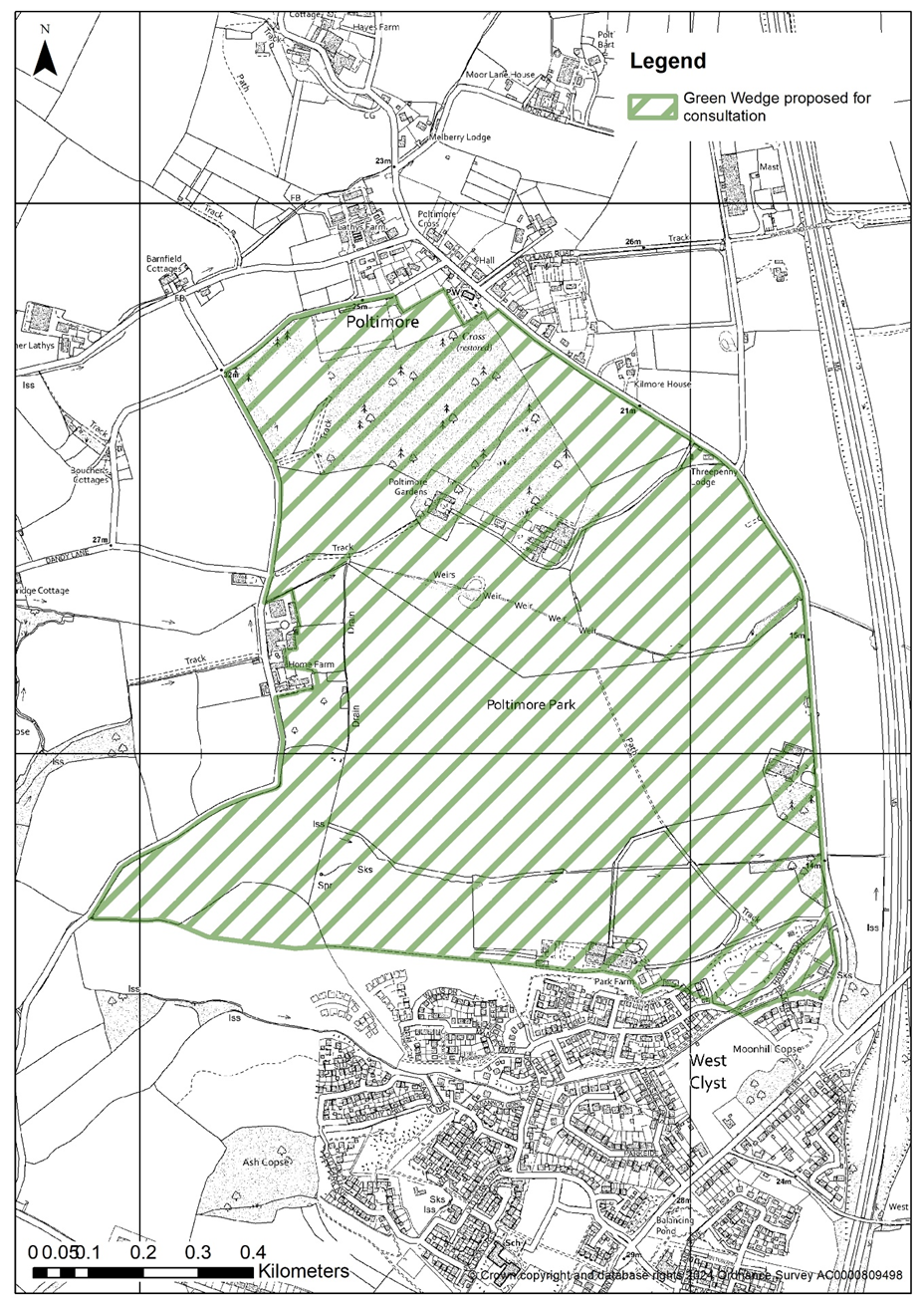 Map of the Green Wedge between Poltimore and Westclyst