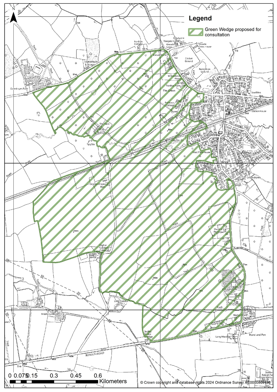 Map of the Green Wedge between Whimple and Cranbrook