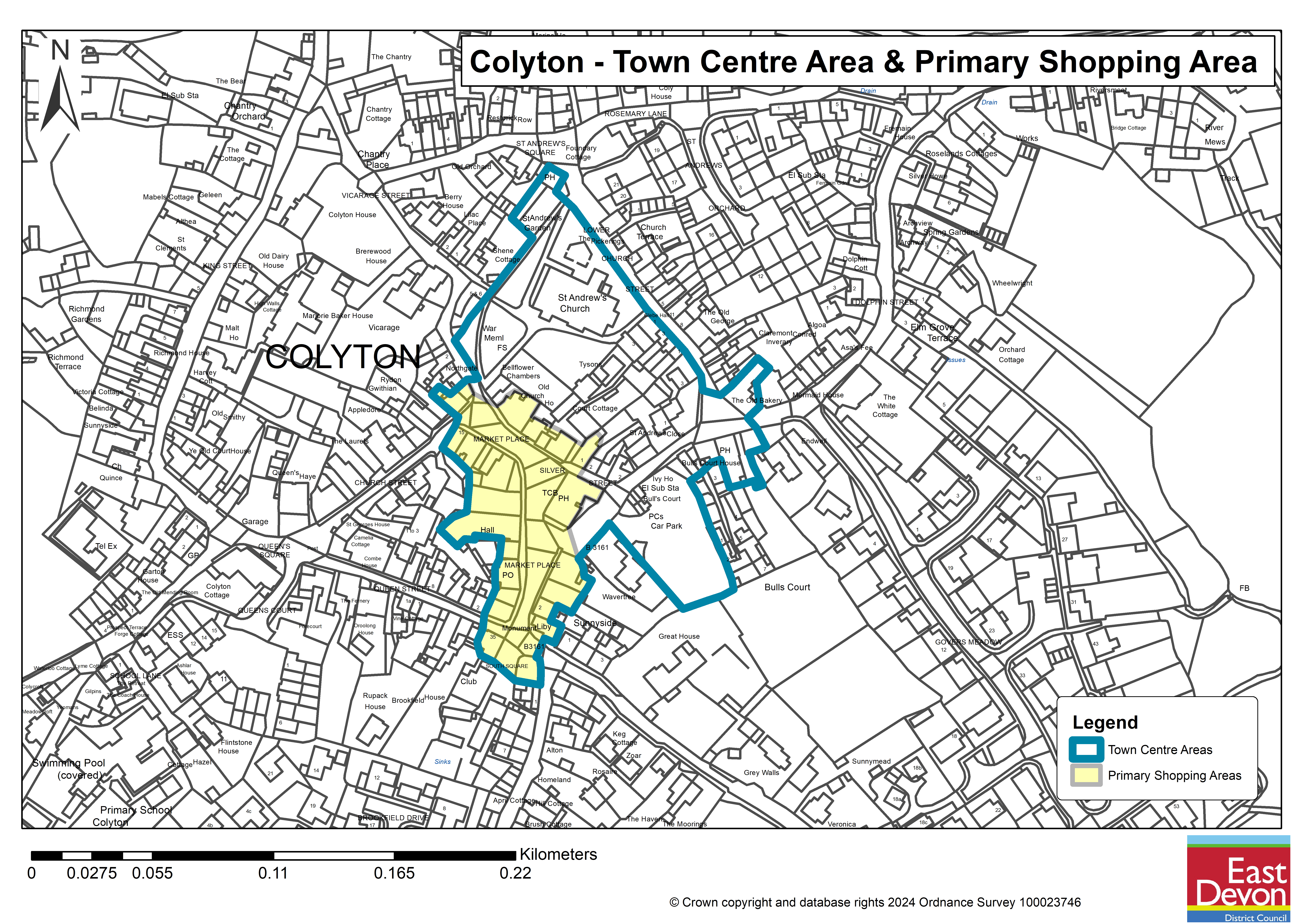 Map of the proposed Colyton Town Centre Area and Primary Shopping Area