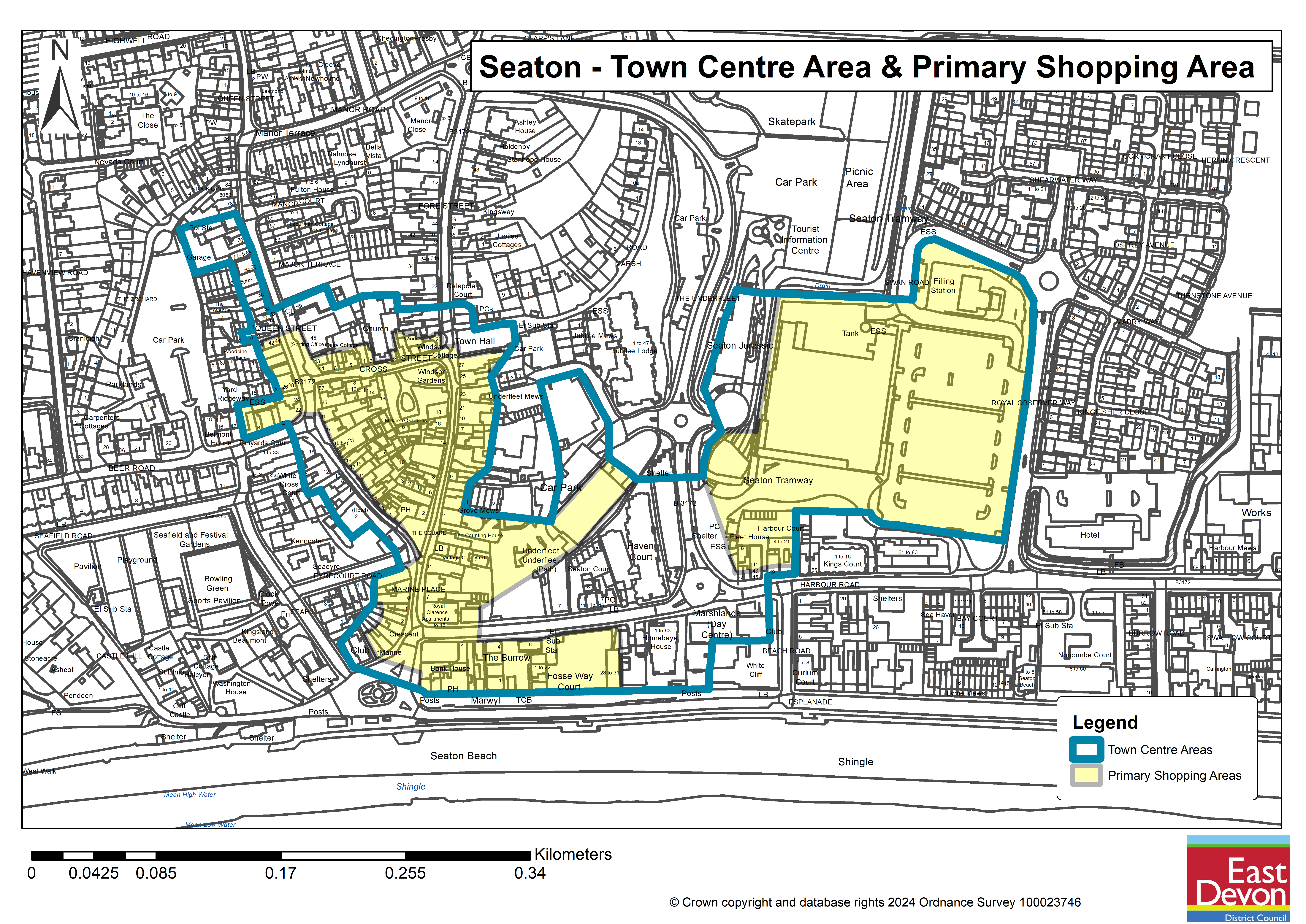 Map of the proposed Seaton Town Centre Area and Primary Shopping Area