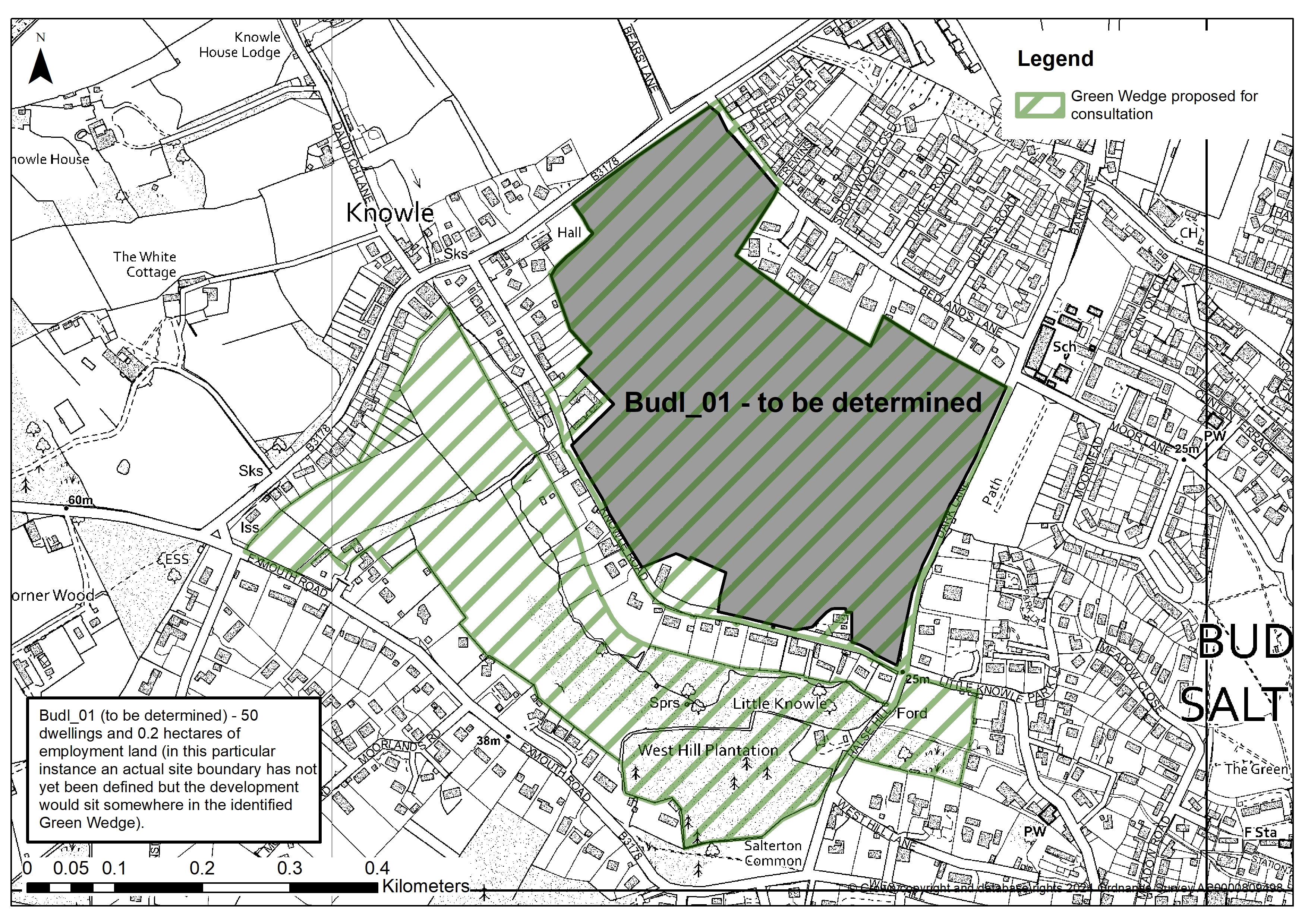 Map of the proposed Green Wedge between Budleigh Salterton and Knowle