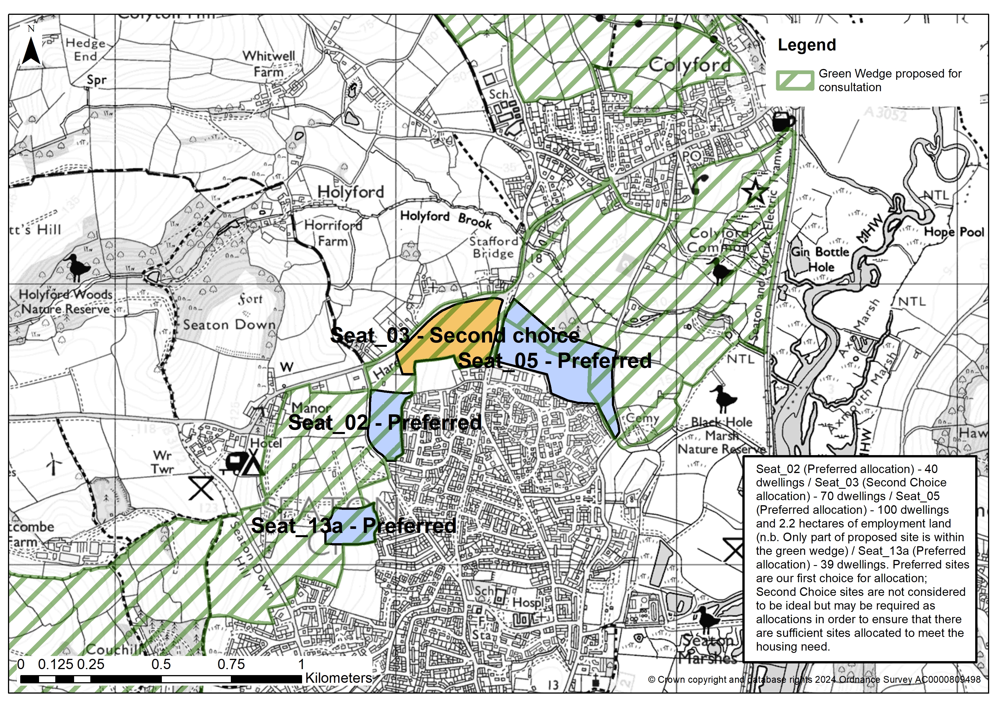 Map of the proposed Green Wedge between Seaton and Colyford