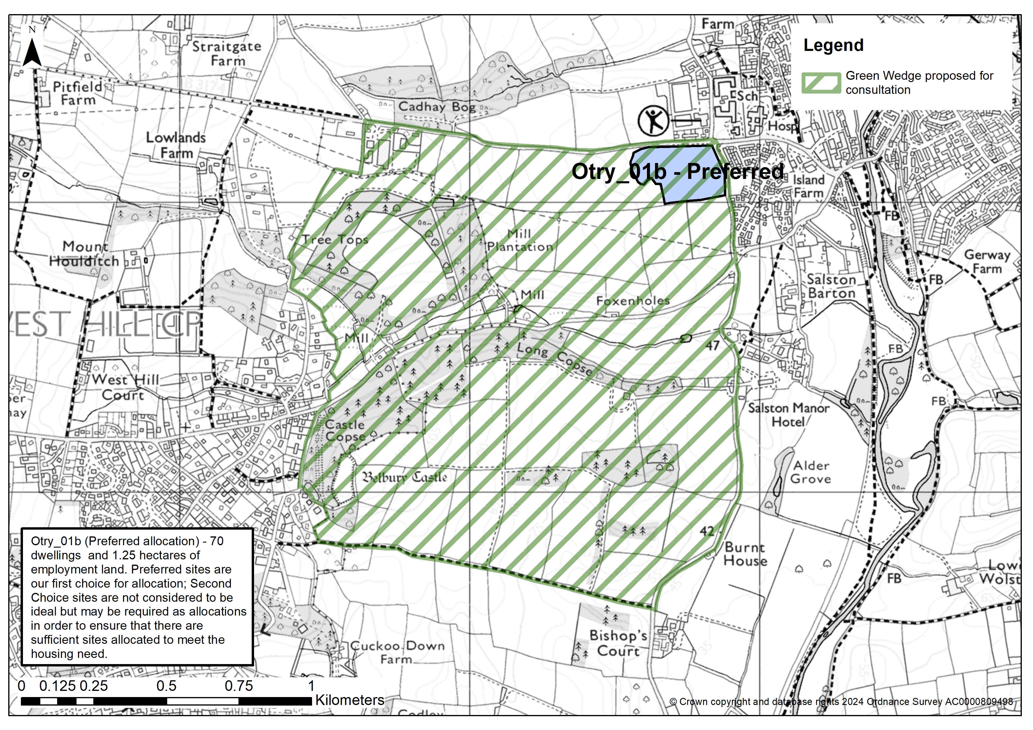 Map of the Green Wedge between Ottery St Mary and West Hill
