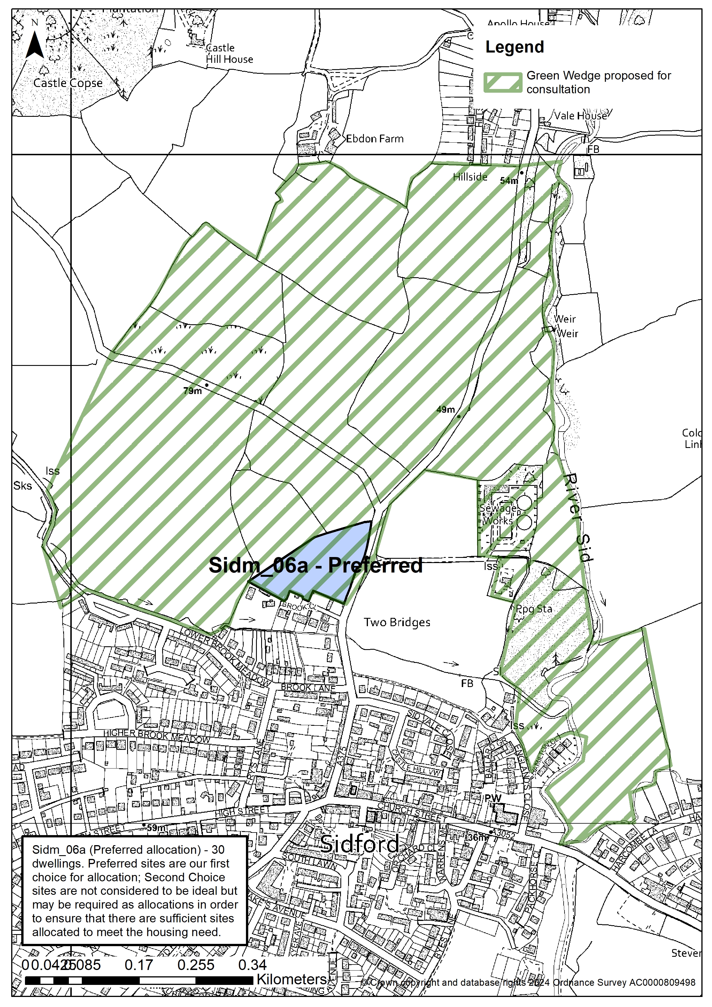 Map of the Green Wedge between Sidbury and Sidford