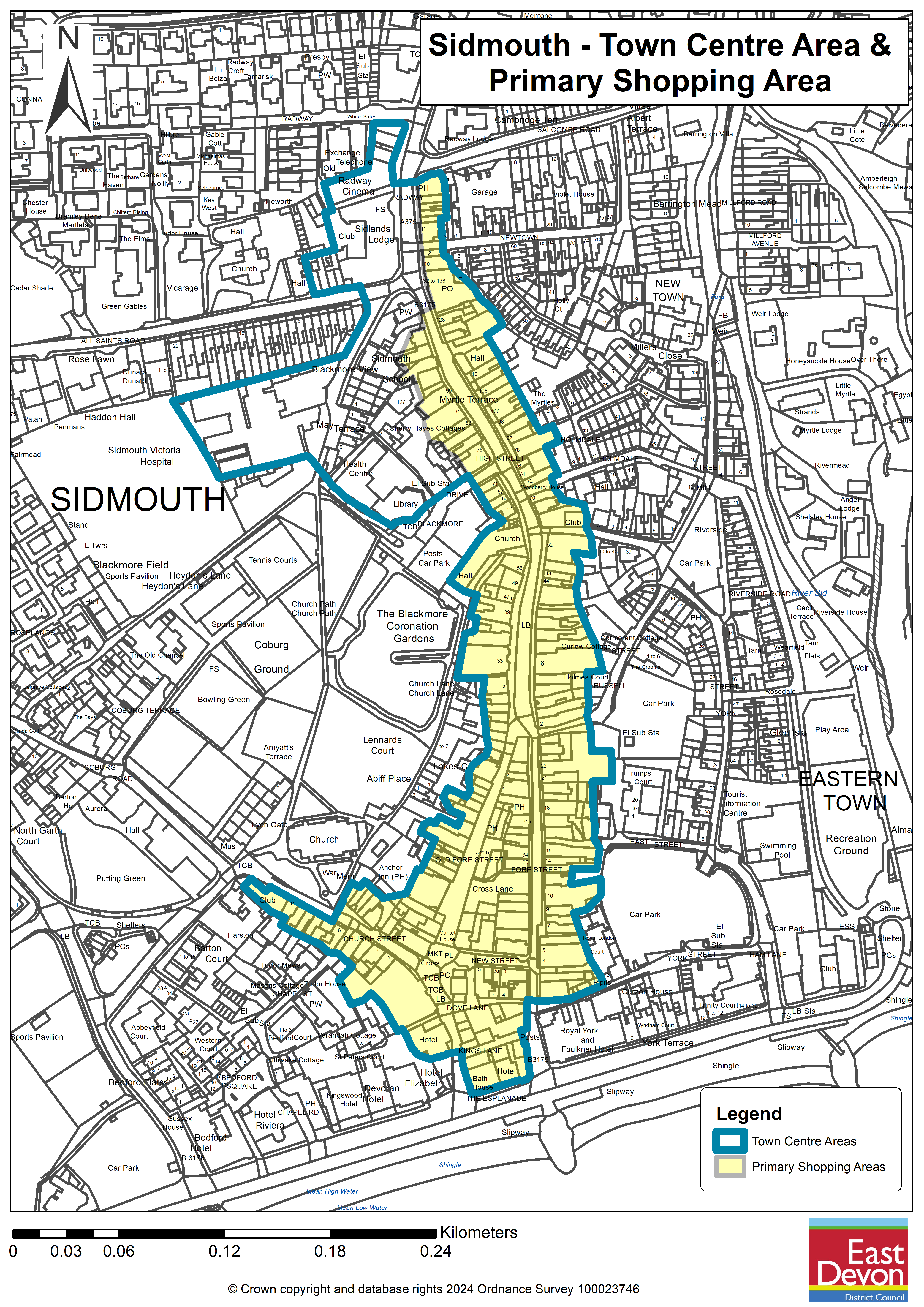 Map of the proposed Sidmouth Town Centre Area and Primary Shopping Area
