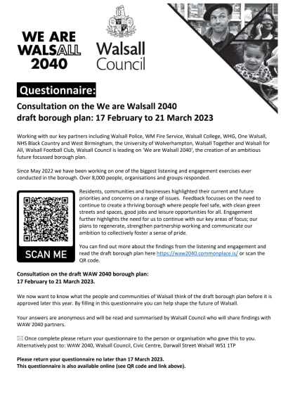 We Are Walsall 2040 Consultation 2023 paper questionnaire FINAL.pdf