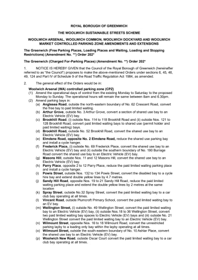 Woolwich Sustainable Streets - Statutory Notification | Commonplace