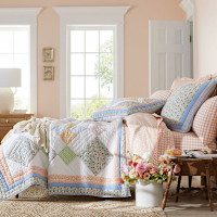 Leena Diamond Floral Check Patchwork Quilted Sham | The Company Store