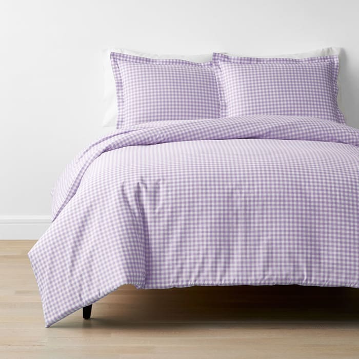 Gingham Classic Cool Organic Cotton Percale Duvet Cover Set - Lilac, Queen