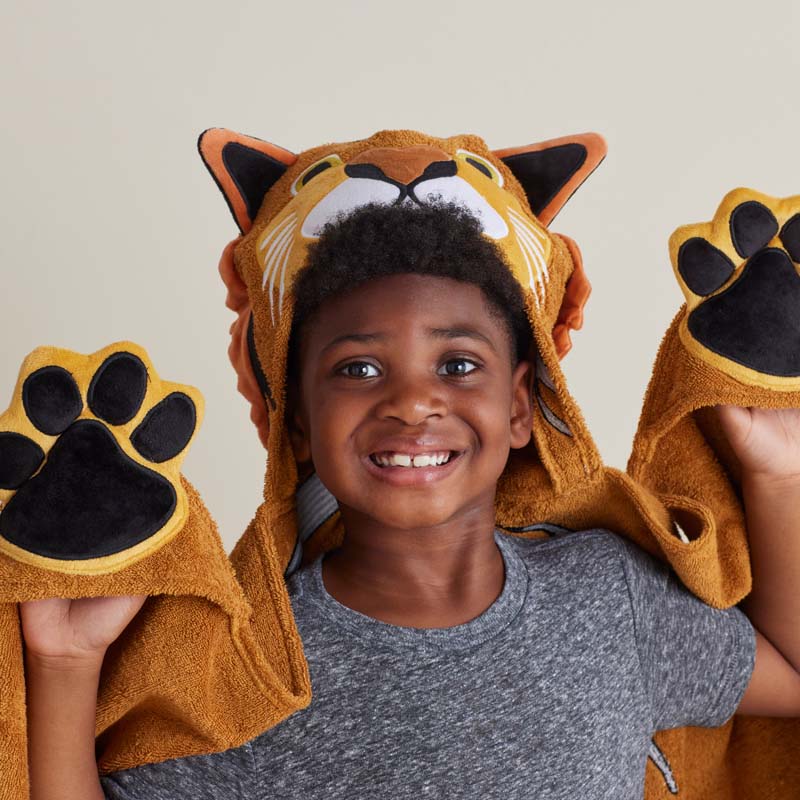 Kids Cotton Terry Hooded Towel - Roaring Tiger | The Company Store