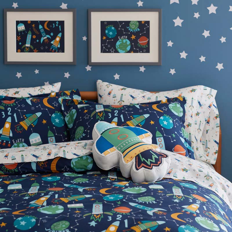 Outer Space Kids Comforter Twin Kids' Planets Rockets Percale