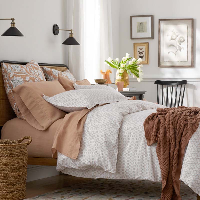 Feliciana Geo Garment Washed Cotton Percale Bed Sheet Set - Clay, Twin