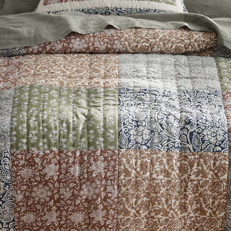 Dessus De Couette Batik Fleuri - Patchwork Inachevé (80x66) - Fait Main USA