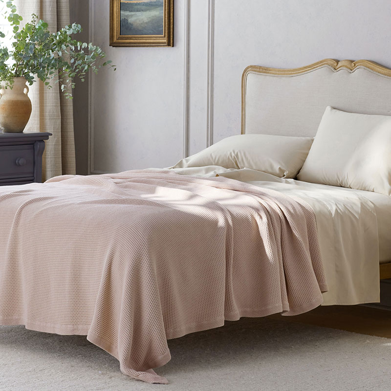 Garter Stitch Blanket - Pink Blush, King/Cal King